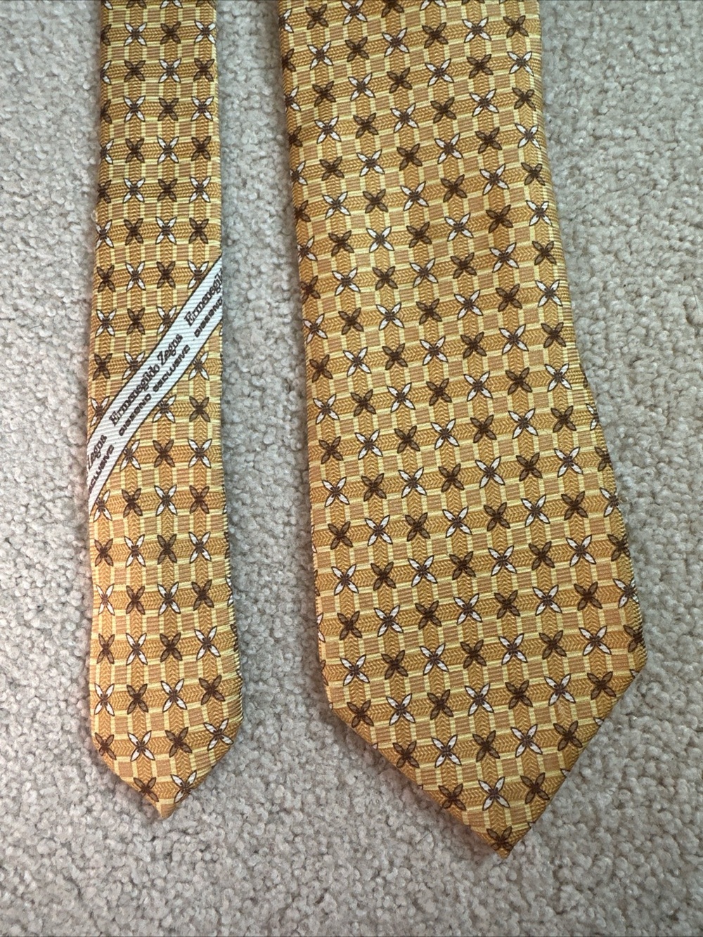 Ermenegildo Zegna Italian Yellow Geometric Silk Tie - Exclusive Pattern